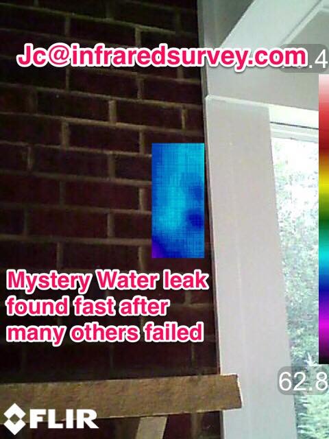 Brick wall moisture intrusion detected with thermal imaging