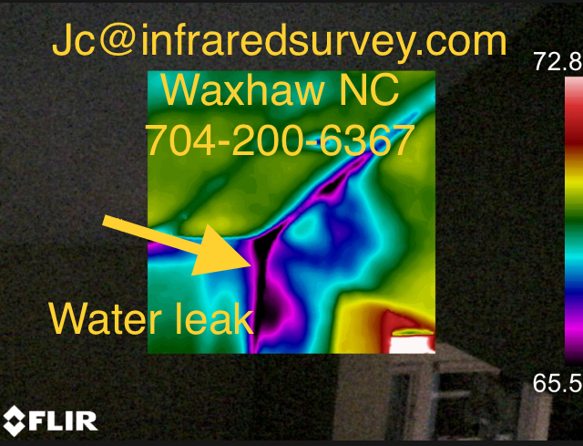 FLIR thermal image showing active water leak signature